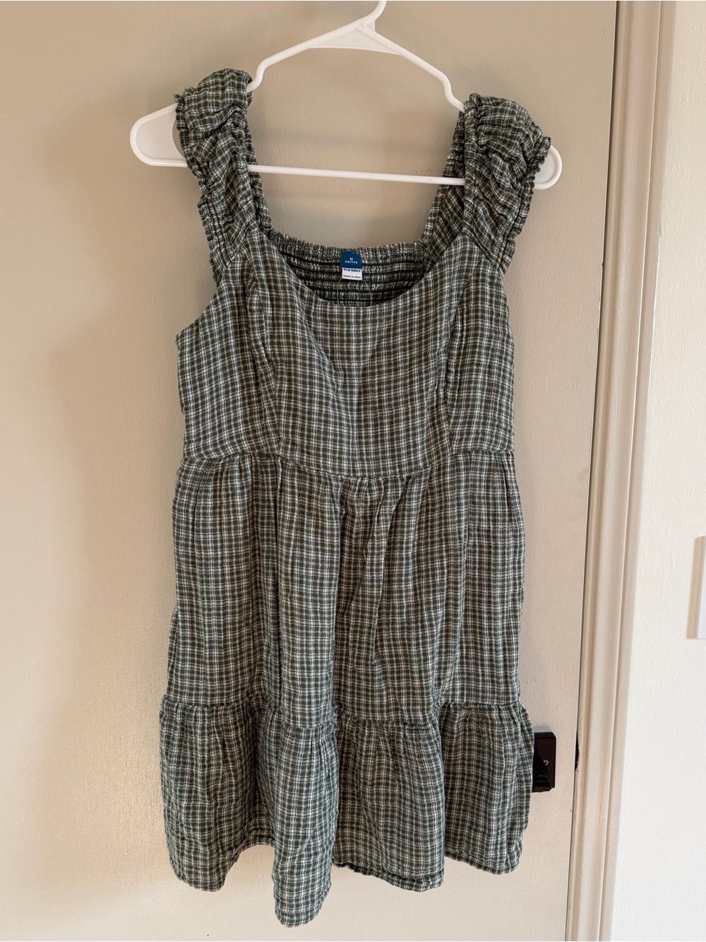 Old Navy Green Plaid Ruffle Strap Tiered Dress